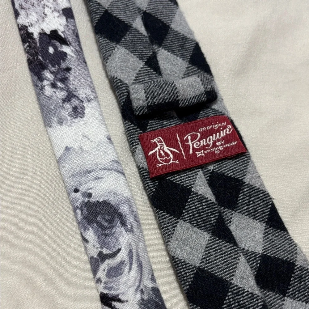 Original Penguin Black and White Plaid Tie